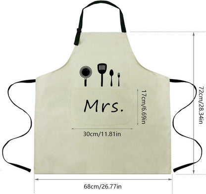 Küchenschürze Mr. Mrs. Verstellbar 2 Taschen Grill Garten Schwarz Beige