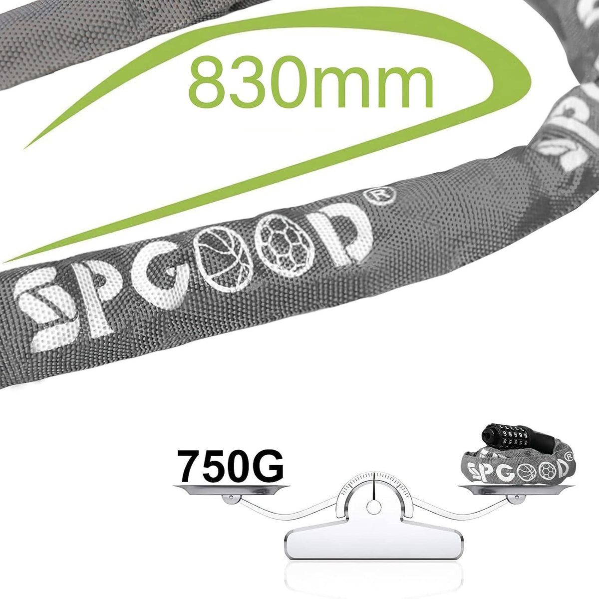 SPGOOD Fahrradschloss mit Zahlen 7mm Gehärtete Stahlkette