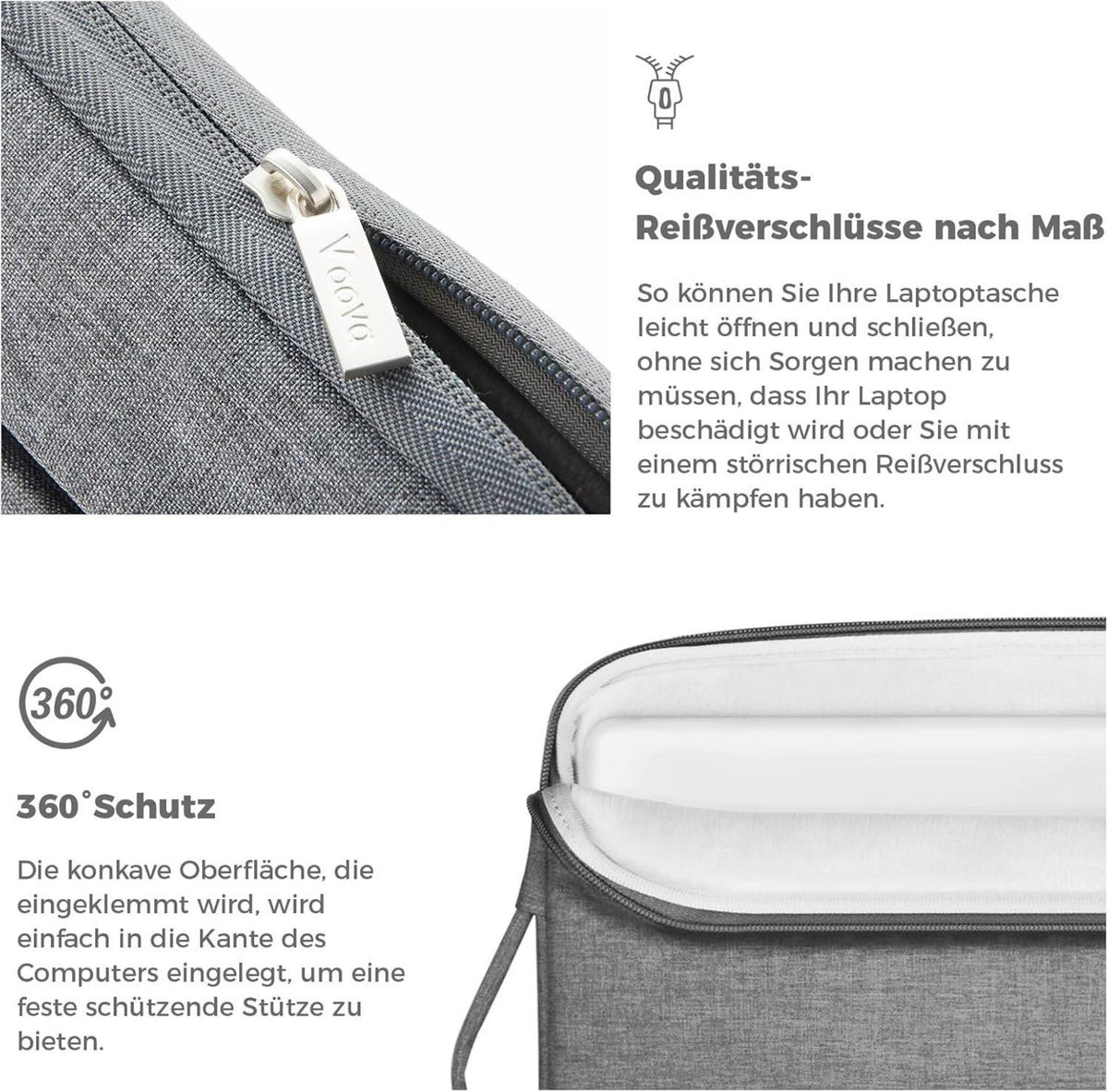Voova 15 15.6 Zoll Laptophülle MacBook Air Pro Tasche Grau
