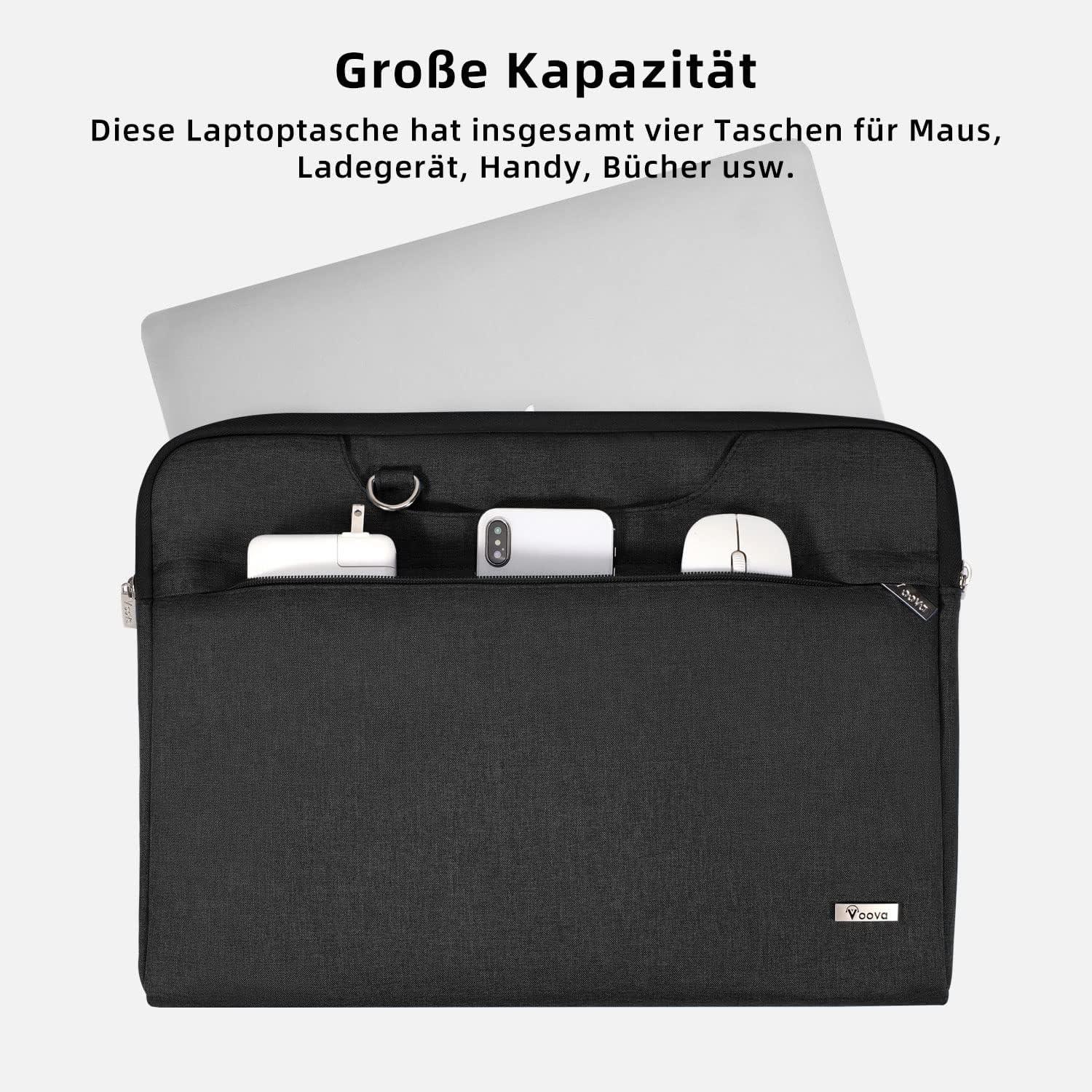 Laptoptasche 15-16 Zoll Schwarz Leichte Notebooktasche mit Griff