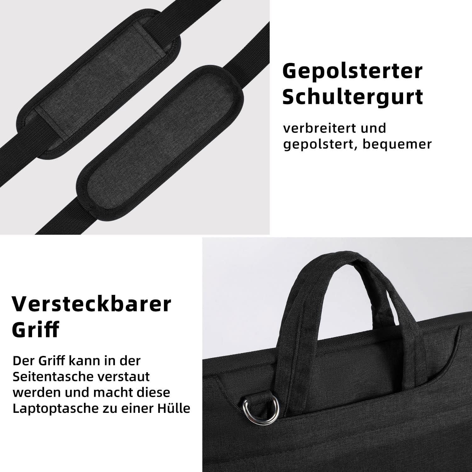 Voova Laptoptasche 15,6 Zoll Notebook Schultertasche Schwarz Leicht gepolstert