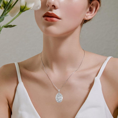 925 Sterling Silber Foto Medaillon Kette Oval Zirkonia Damen Vintage Halskette