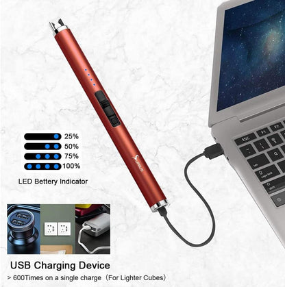 Elektronisches Stabfeuerzeug USB Aufladbar Winddicht Flammenlos Rot
