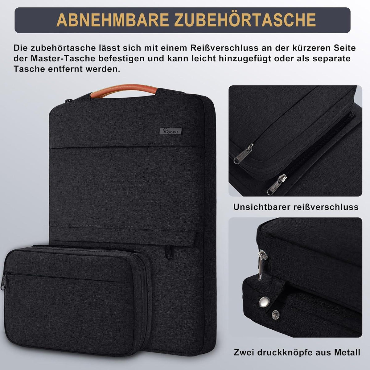 Voova Laptoptasche 14 Zoll MacBook Air M2 Hülle Laptophülle 13.3 Zoll Schwarz
