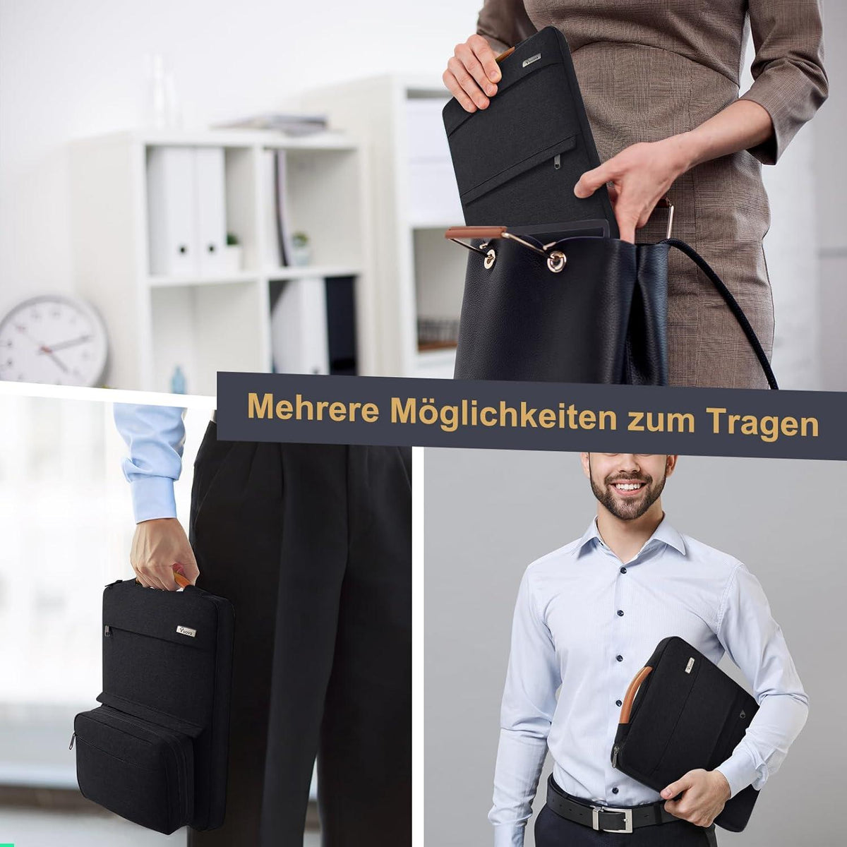 Voova Laptoptasche 14 Zoll MacBook Air M2 Hülle 13,3 Zoll Schwarz
