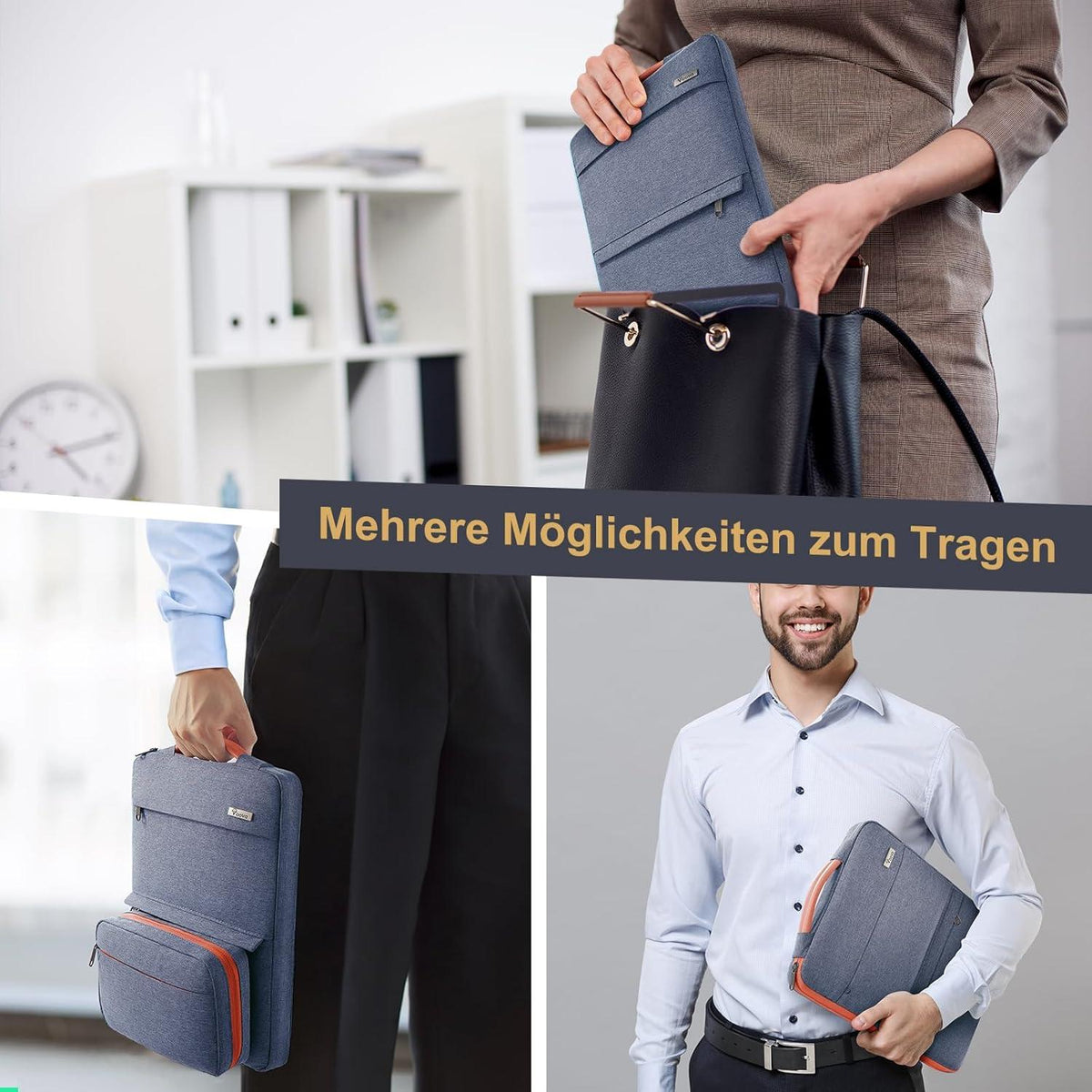 Laptoptasche 13.3-14 Zoll dunkelgrau mit Zubehörtasche