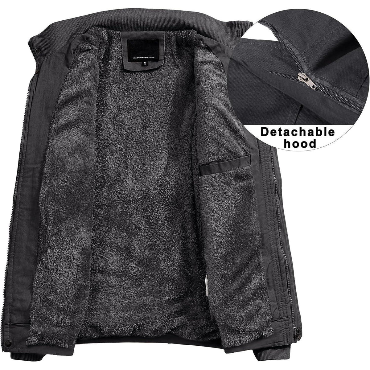 Warme Winterjacke Herren mit abnehmbarer Kapuze Grau