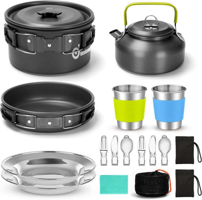 Camping Geschirr Set Kochset 17-teilig Aluminium Outdoor Cooking Kit