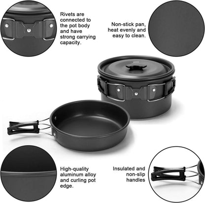 Camping Geschirr Set Kochset Topf Teekessel Campingbesteck Aluminium