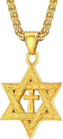 U7 Hexagramm Anhänger Edelstahl Davidstern Halskette 316L Gold