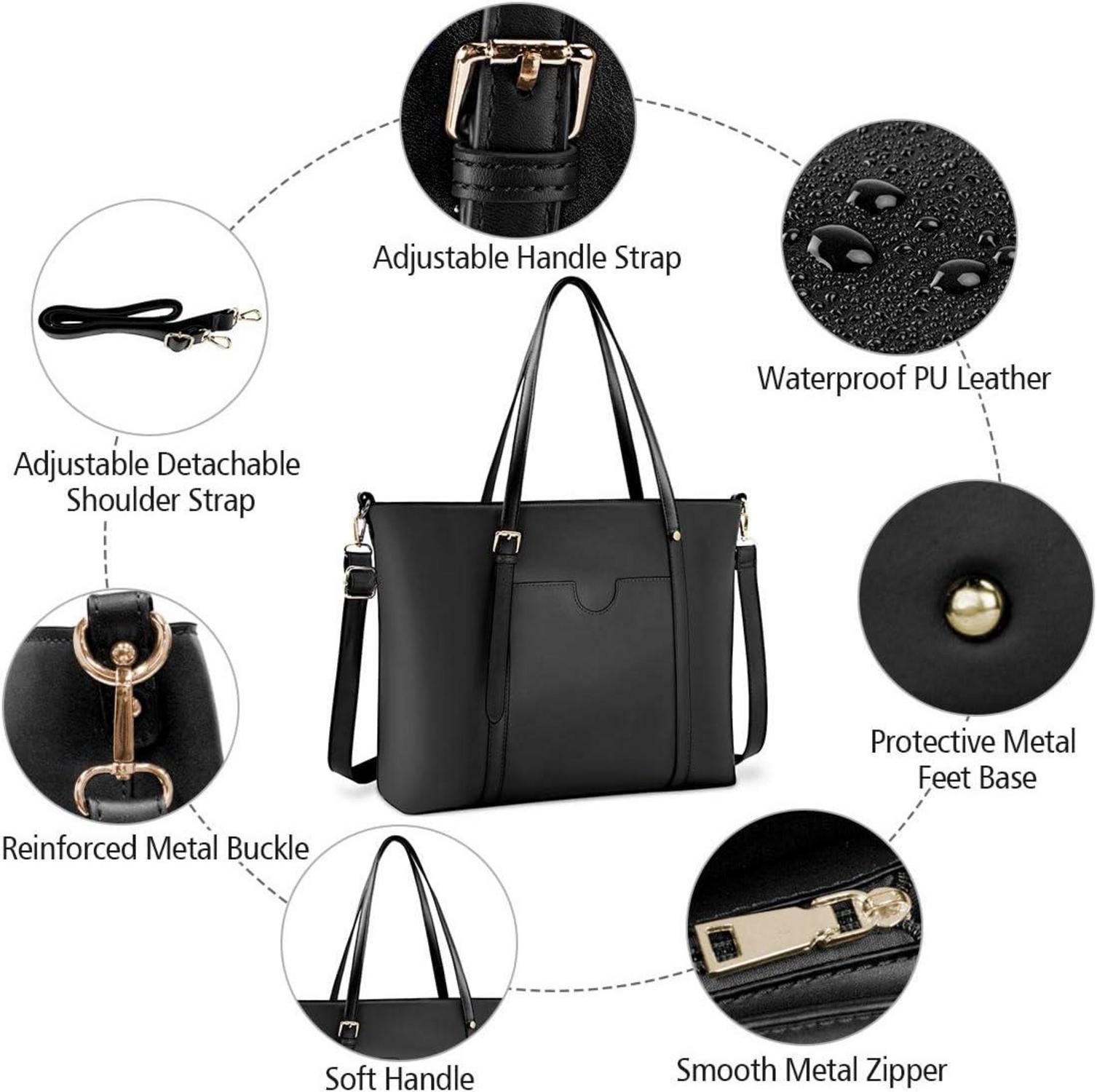 Große NUBILY Damen Laptop Handtasche Schwarz PU Leder 15.6