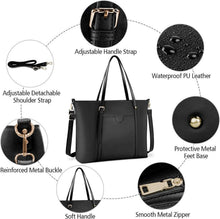 Große NUBILY Damen Laptop Handtasche Schwarz PU Leder 15.6