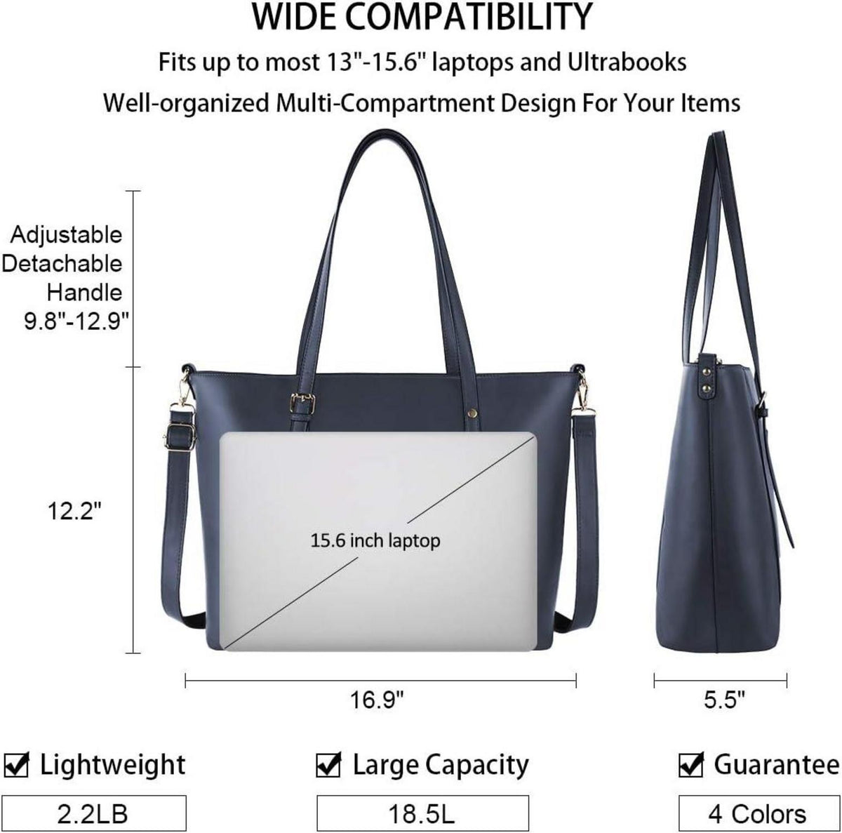 NUBILY Damen Handtasche Groß 15.6 Zoll PU Leder Schwarz Shopper Umhängetasche