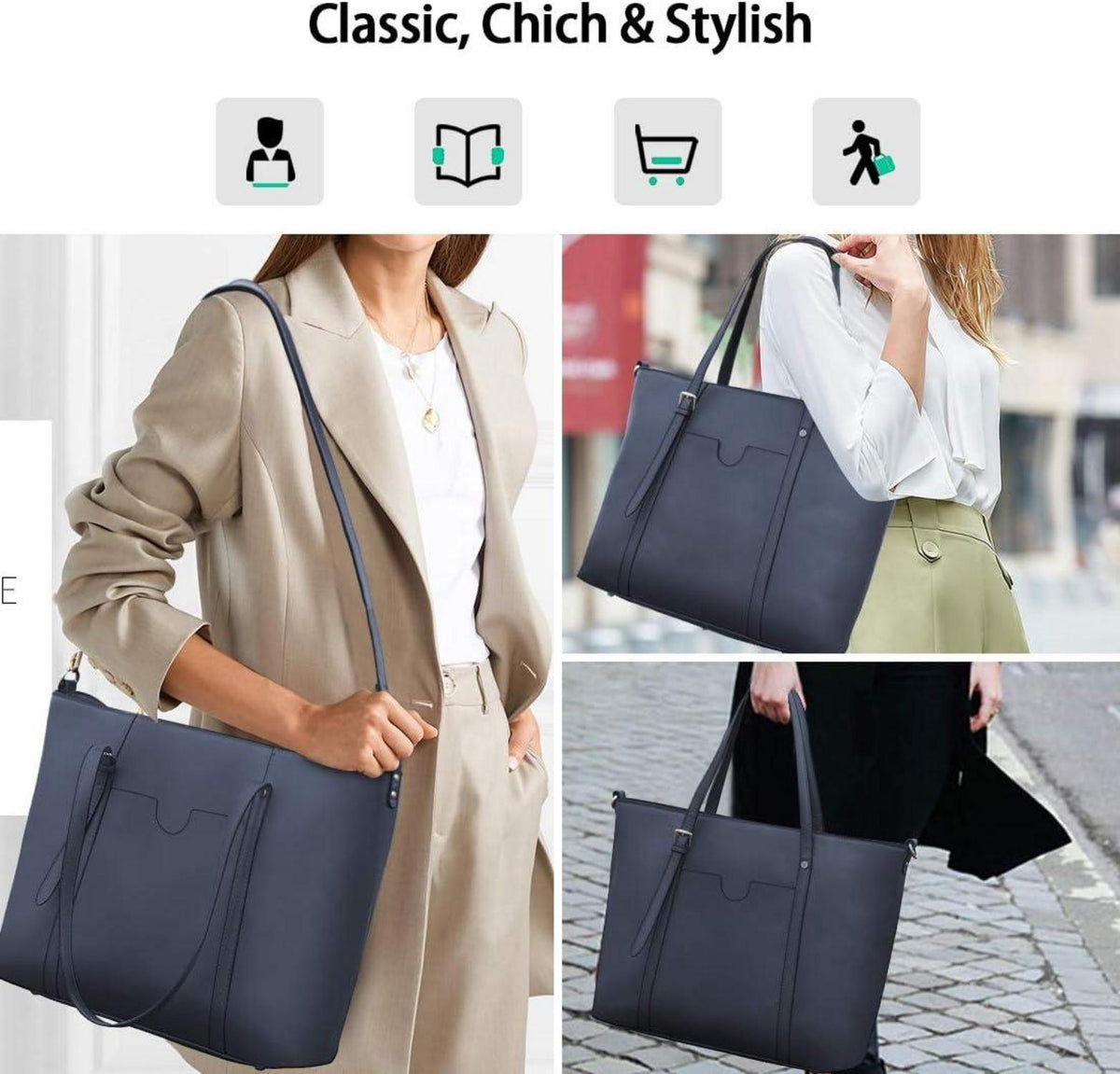 Handtasche Damen Shopper 15.6 Zoll Schwarz PU Leder Business Laptop