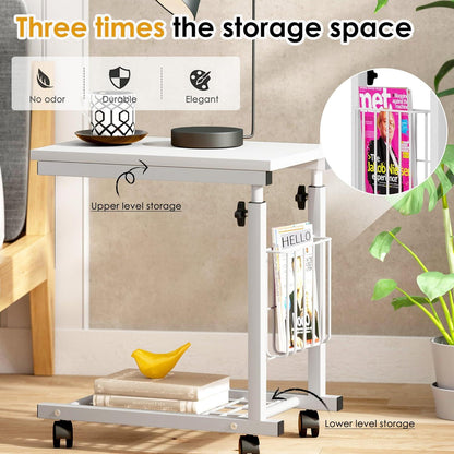 Höhenverstellbarer Laptoptisch Beistelltisch mit Rollen 48x30cm