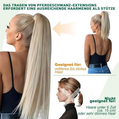 Aschblond Pferdeschwanz Echthaar Extension 50cm mit Platinum Highlights