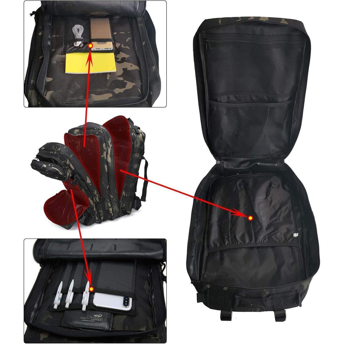 Taktischer Rucksack 40L wasserdicht mit vielen Fächern Schwarz