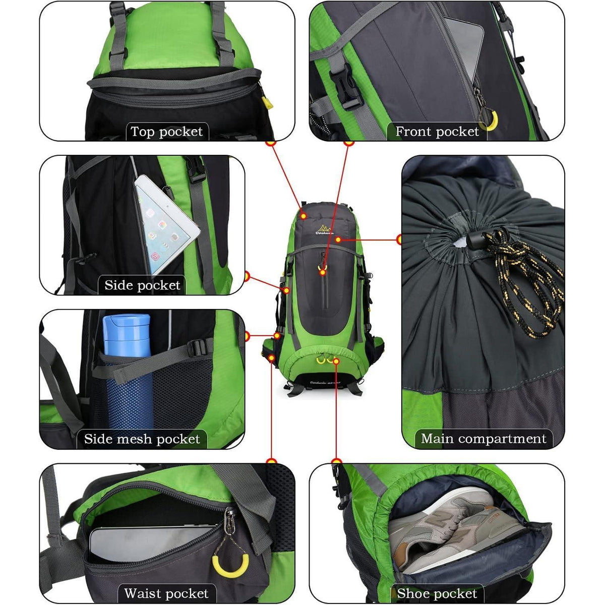 70L Trekkingrucksack Grün XL Damen Herren Wasserdicht