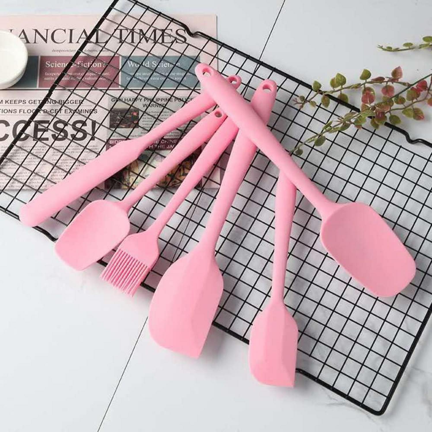 Silikon Spatel Set Rosa 6-teilig Antihaft Edelstahlkern