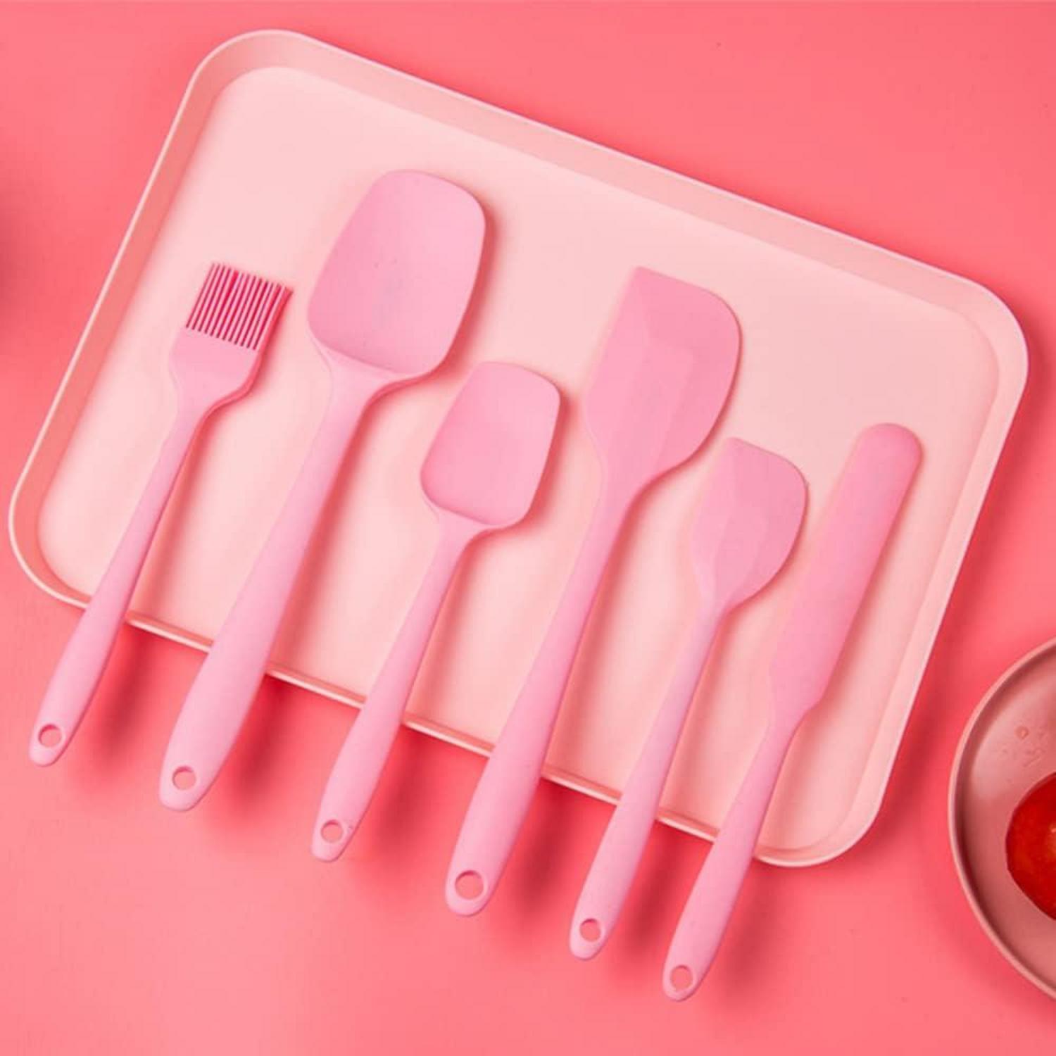 Silikon Spatel Set Rosa 6-teilig mit Edelstahlkern - Hitzebeständig