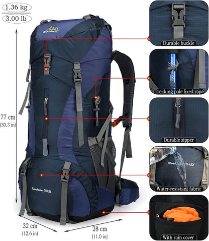 70L Campingrucksack Trekking Wanderrucksack mit Regenschutz