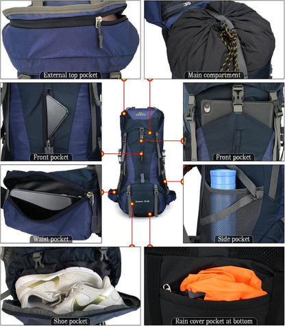 Doshwin 70L Camping Trekking Rucksack Dunkelblau Waterproof Lightweight