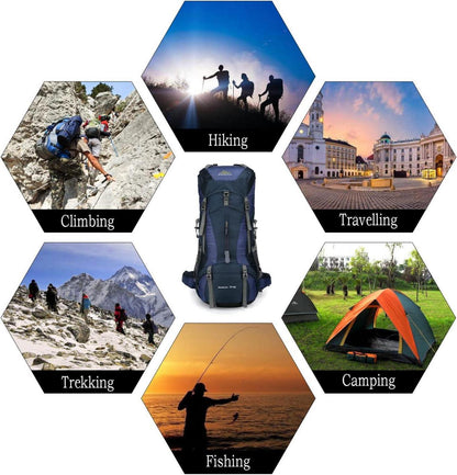 Rucksack 70L Camping Trekking Wandern Reisen Regenschutz Blau
