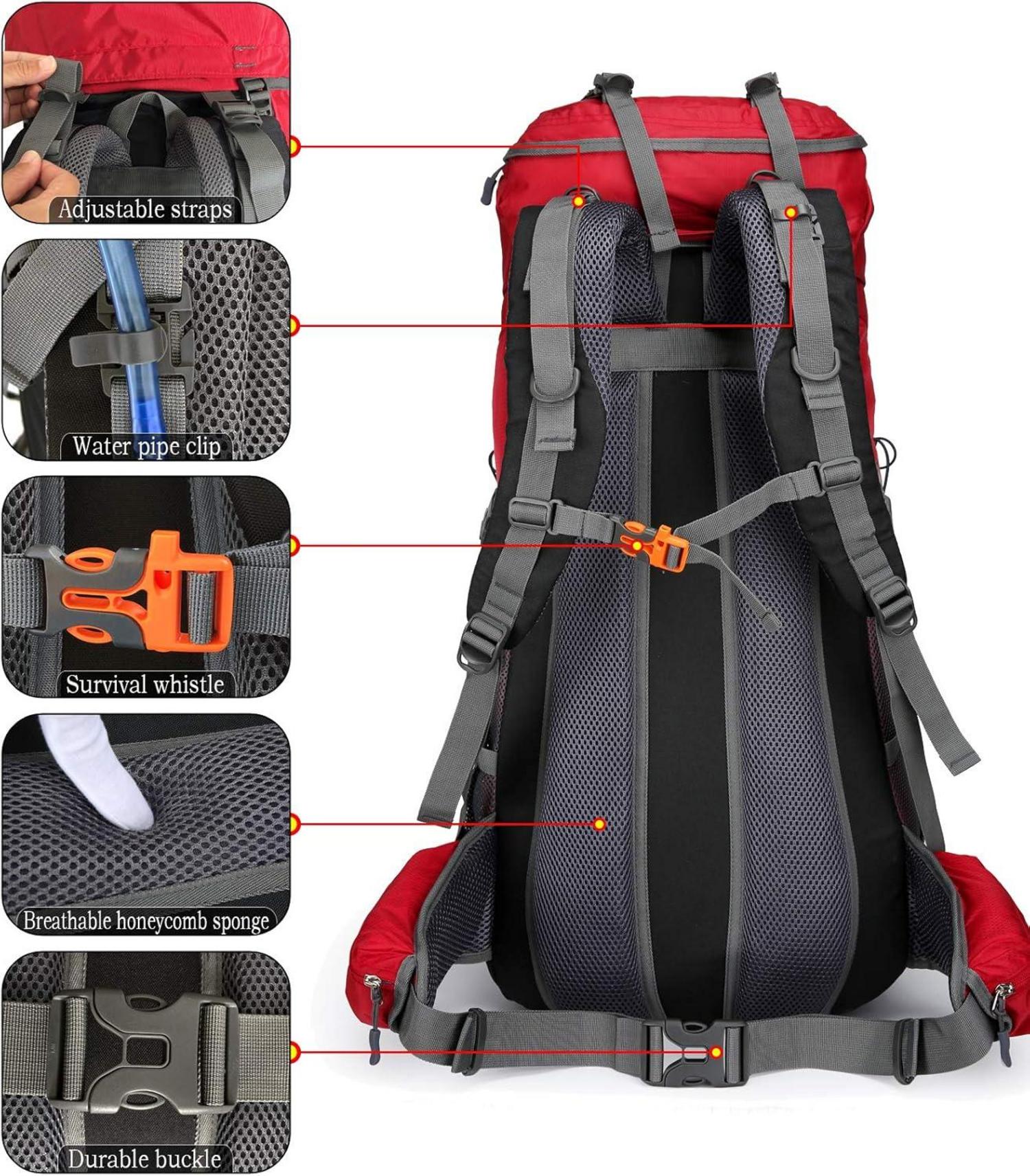 Großer 70L Campingrucksack mit 11 Taschen & Regenschutz