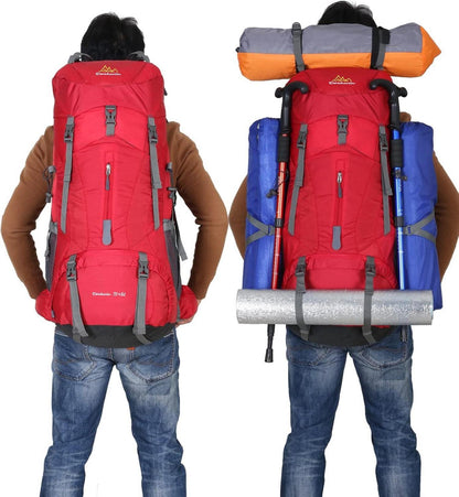 70L Outdoor Rucksack Rot Trekking Camping Wandern Reisen mit Regenschutz
