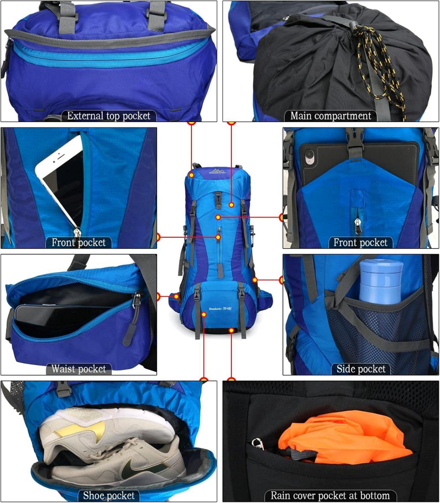Rucksack 70L Camping Trekking Wandern Reisen wasserdicht Blau