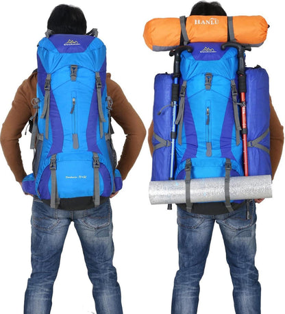 Trekkingrucksack 70L Blau Camping Wanderrucksack Reiserucksack mit Regenschutz