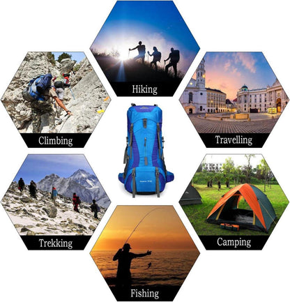 70L Rucksack Camping Trekking Wandern Reisen Regenschutz Blau