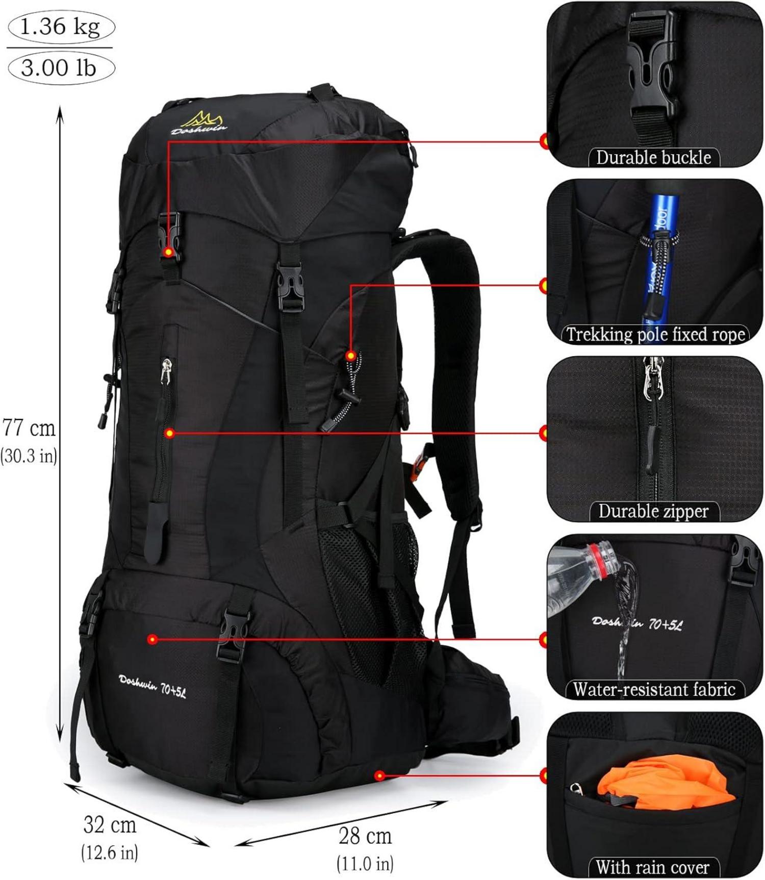 70L Campingrucksack Trekkingrucksack Wasserdicht Schwarz