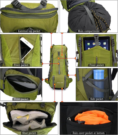 Doshwin 70L Camping Trekking Rucksack Grün wasserdicht Leichtgewicht 70+5L