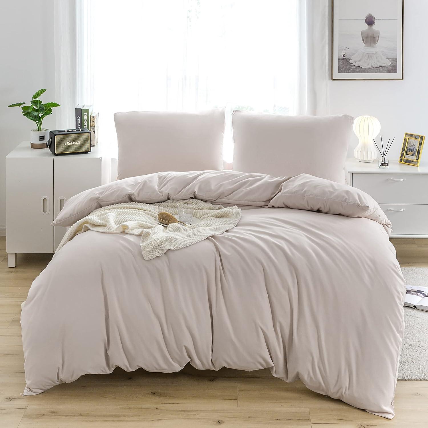 QZY Bettwäsche 155x220 cm Beige Mikrofaser mit