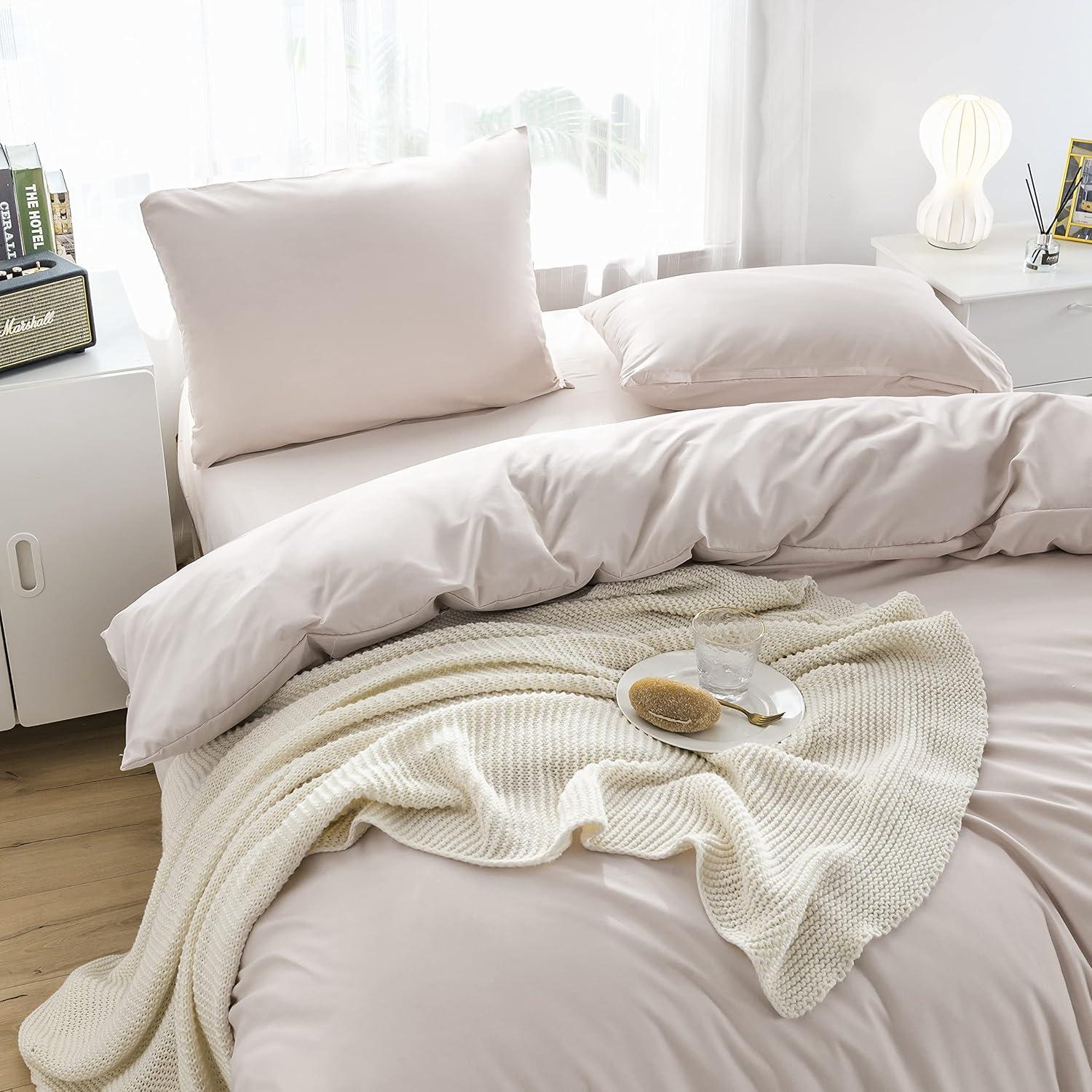 Bettwäsche Beige 155x220 cm Reißverschluss 100% Mikrofaser