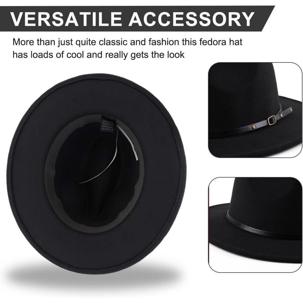 Unisex Fedora Hut aus Wollmischung mit Gürtelschnalle – Schwarz