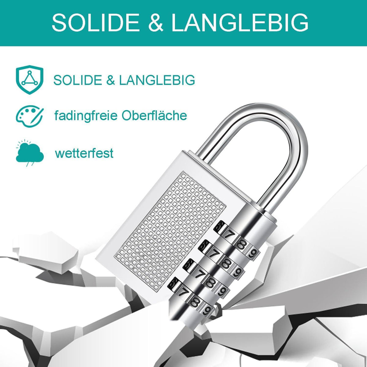 ZHEGE Zahlenschloss 4 Stellig für Spind Schloss Fitnessstudio 6mm Silber