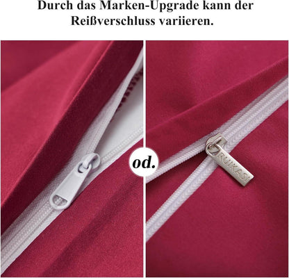 Bettwäsche 220x240 Rot 3teilig - Set mit Kissenbezüge Mikrofaser