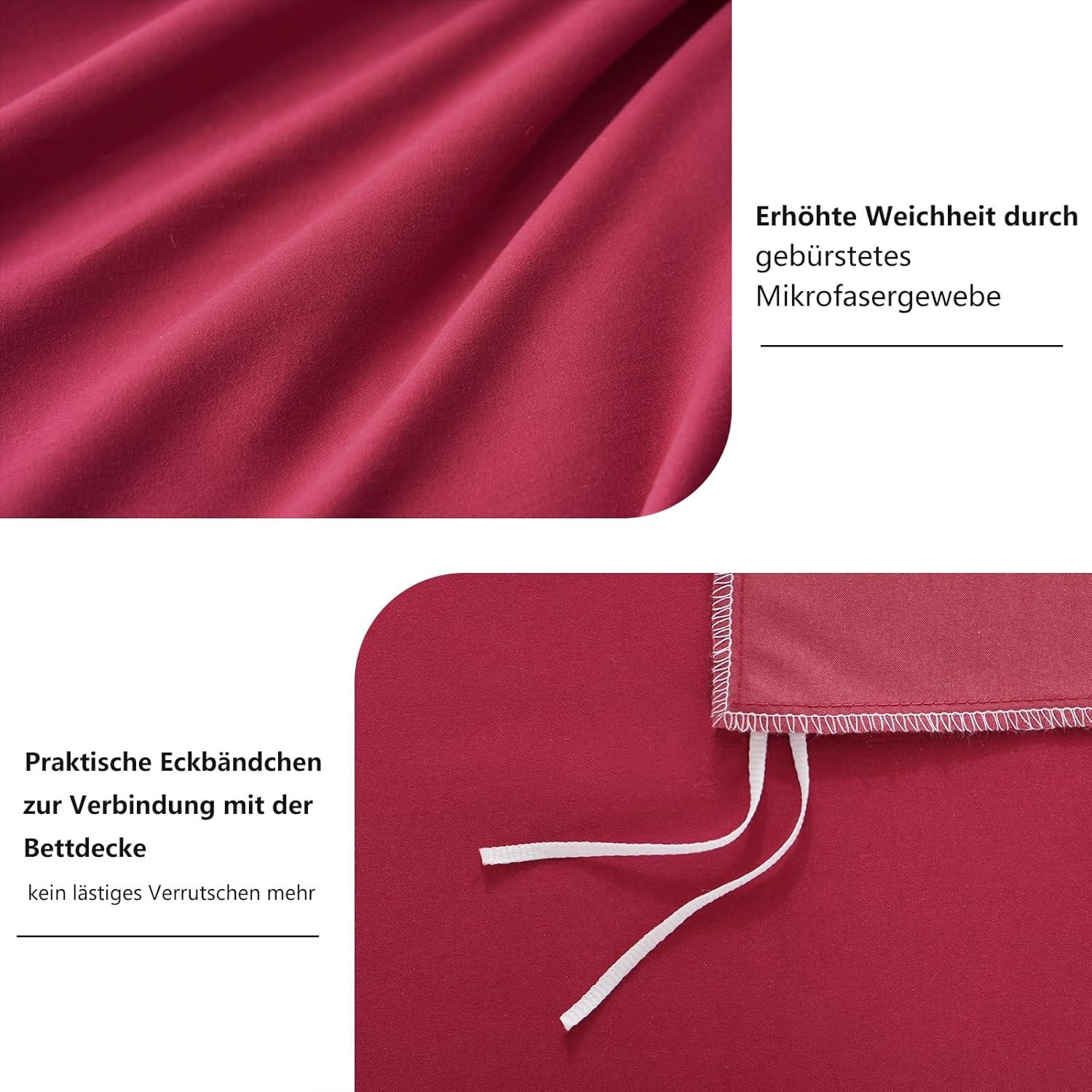 Bettwäsche Set 135x200 4teilig Rot Mikrofaser Reißverschluss