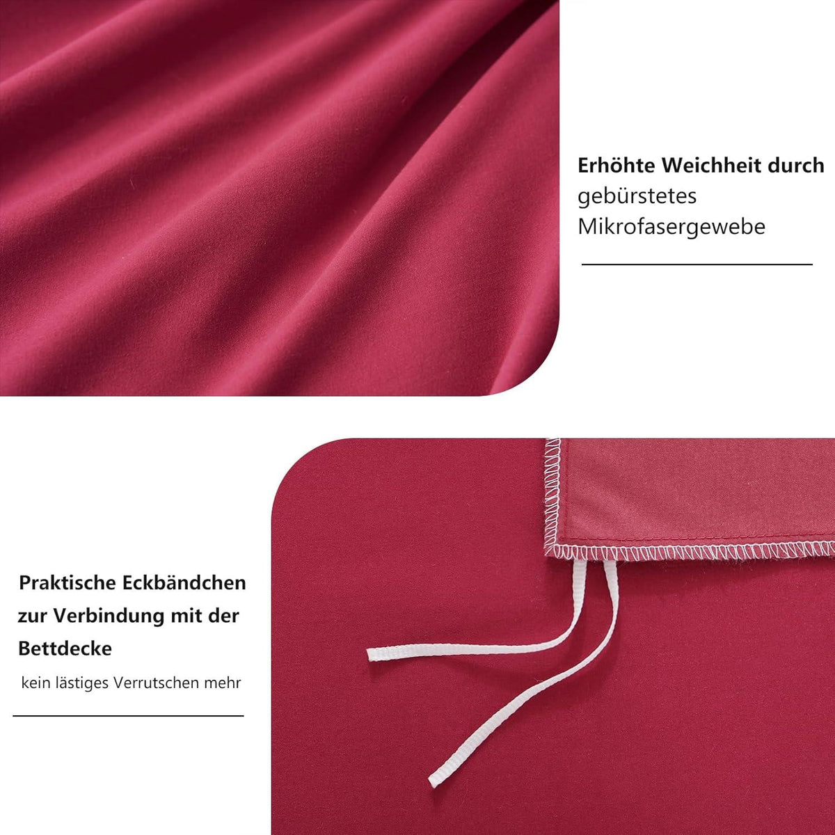 Bettwäsche 200x220 Rot Kissenbezüge Set Mikrofaser Reißverschluss