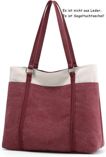 JANSBEN Damen Canvas Handtasche Schultertasche Groß Shopper
