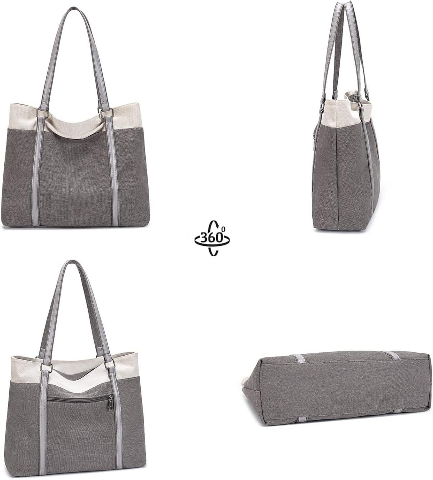 JANSBEN Damen Handtasche Schultertasche Canvas Elegant Groß Rosa
