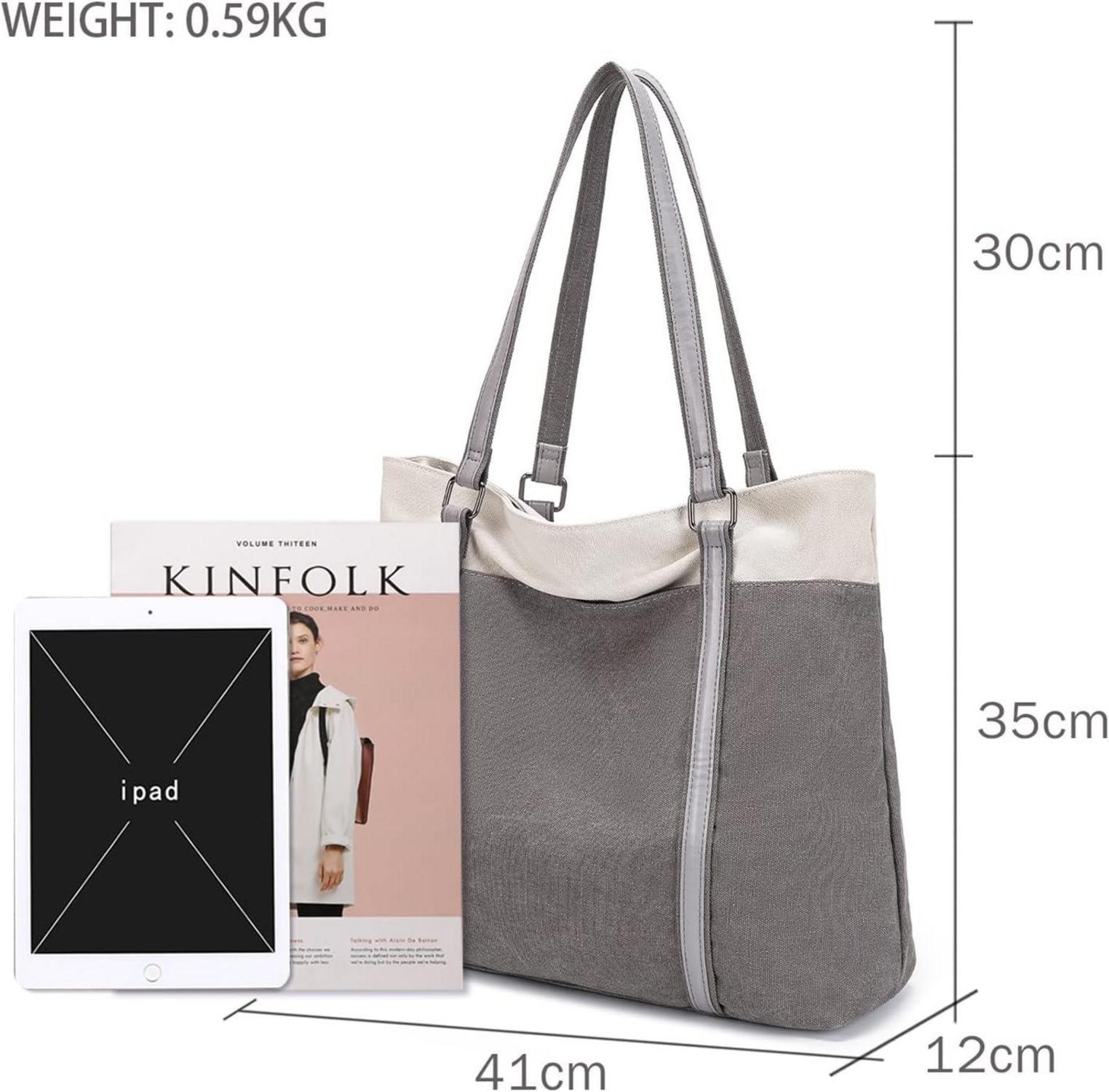 JANSBEN Damen Canvas Handtasche Schultertasche Elegant Groß für Büro Schule