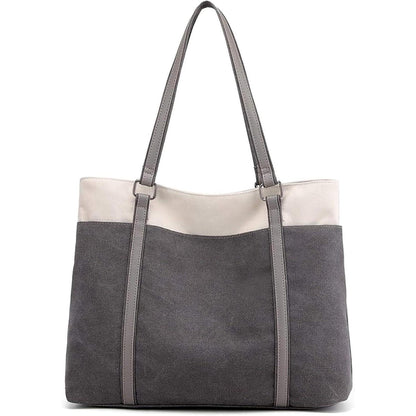 Damen Handtasche Schultertasche Canvas Groß Shopper grau