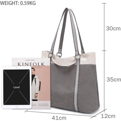 Damen Handtasche Schultertasche Canvas Groß Shopper grau