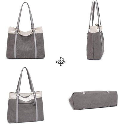 Damen Handtasche Schultertasche Canvas Groß Shopper grau