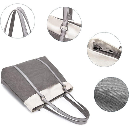 Damen Handtasche Schultertasche Canvas Groß Shopper grau