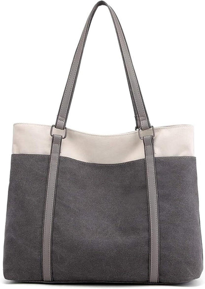 Damen Canvas Handtasche Schultertasche Shopper Elegant Grau