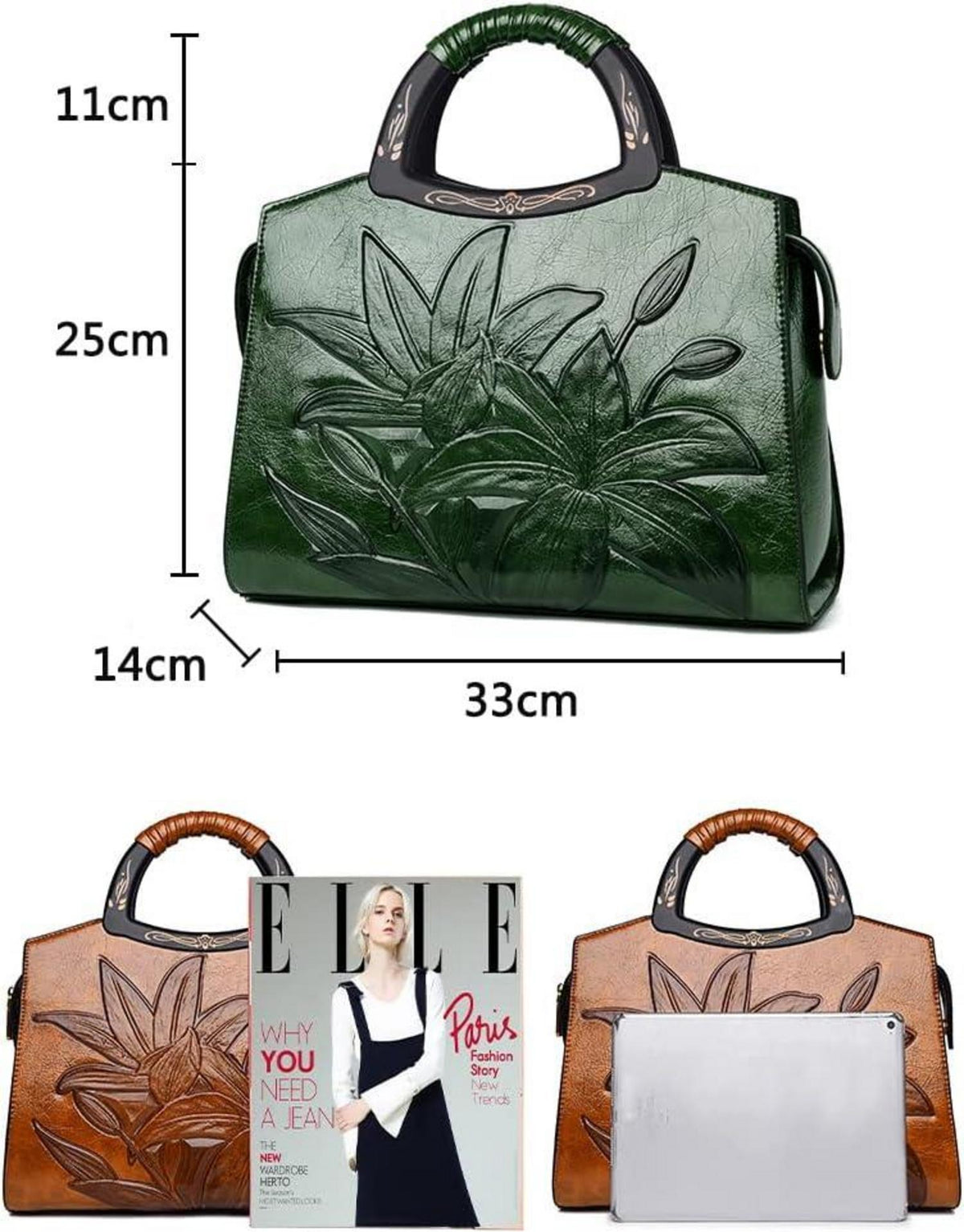 Damen Handtasche Klassische Blumenprägung Umhängetasche PU-Leder